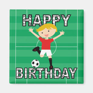 Imán Muchacho 1 del cumpleaños del fútbol rojo y blan