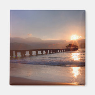 Imán Muelle de playa al atardecer, Hawaii