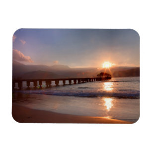 Imán Muelle de playa al atardecer, Hawaii