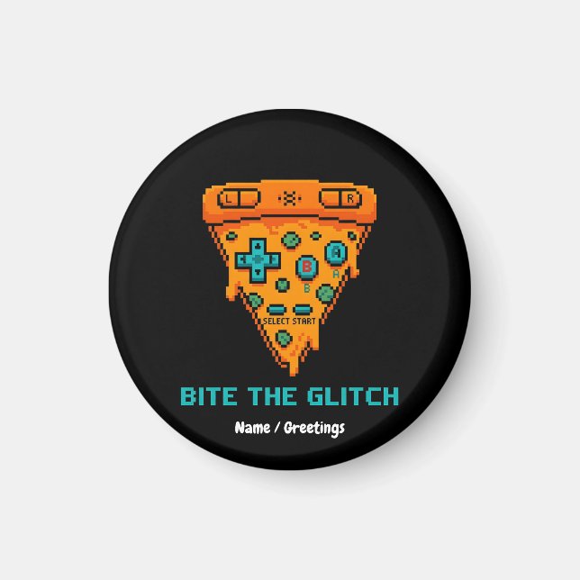 Imán Muerde el Glitch Retro Pizza de 8 Bits Pixel Gamer (Frente)