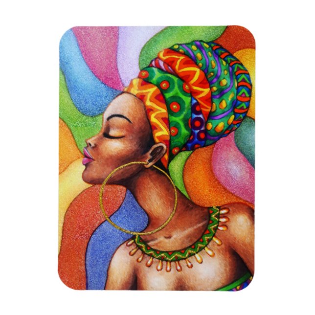 Imán Mujer africana con tejidos tradicionales de cera (Vertical)