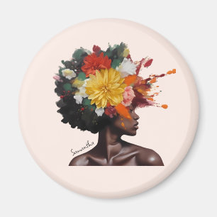 Imán Mujer afroamericana con pelo afro floral (2)