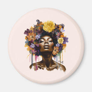 Imán Mujer afroamericana con pelo afro floral (3)