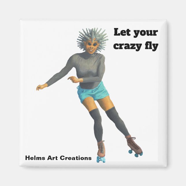 Imán Mujer alienígena Roller Skater Fantasy Button Magn (Frente)