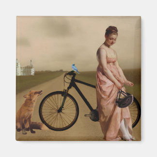 Imán Mujer antigua con bicicleta