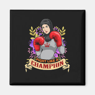 Imán Mujer árabe empoderada con hiyab boxeo kickboxing
