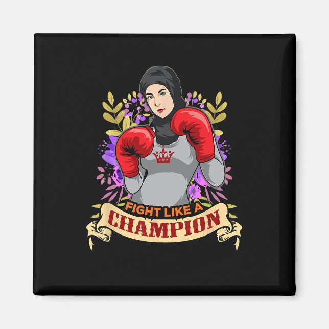 Imán Mujer árabe empoderada con hiyab boxeo kickboxing  (Frente)