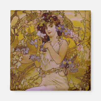 Imán Mujer Art Nouveau con clematis