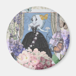 Imán Mujer azul elegante vestido floral de fantasía