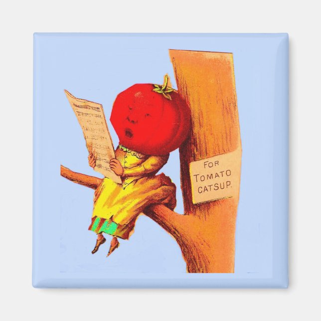 Imán Mujer cabeza de tomate con tarjeta de comercio de  (Frente)