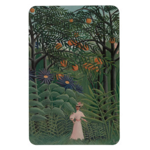 Imán Mujer caminando en un bosque exótico, Henri Rousse