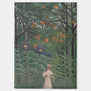 Imán Mujer caminando en un bosque exótico, Henri Rousse