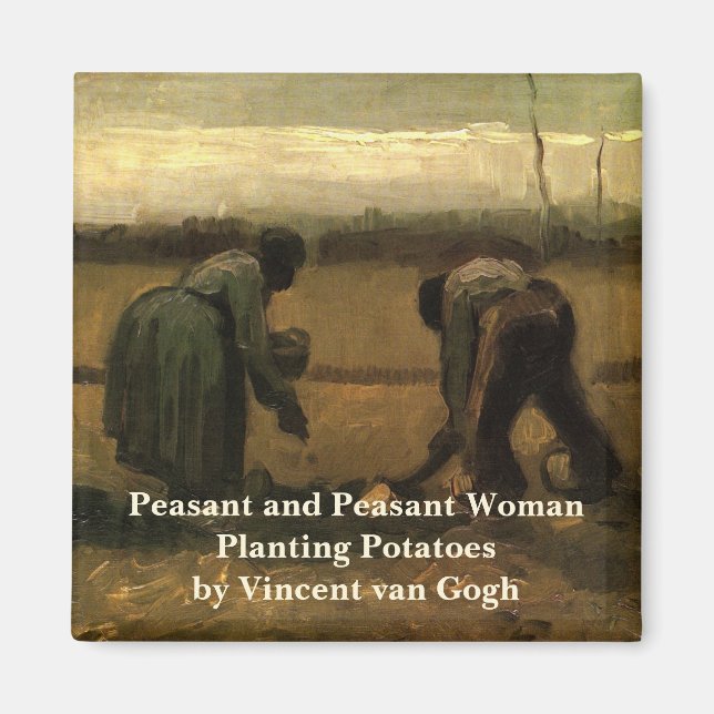 Imán Mujer campesina plantando papa de Vincent van Gogh (Frente)