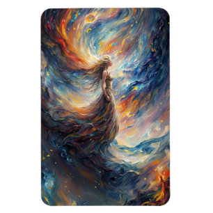 Imán Mujer celestial en ardiente arte cosmos