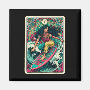 Imán Mujer Colorida Ola Surfista Tarot Carta Artística 