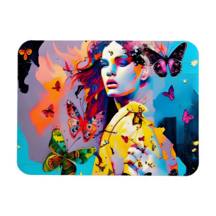 Imán Mujer colorida y mariposas
