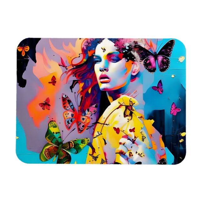 Imán Mujer colorida y mariposas (Horizontal)