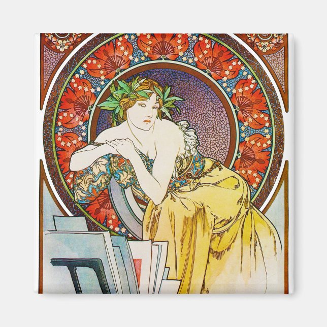 Imán Mujer con amapola, Mucha (Frente)
