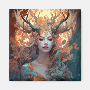 Imán Mujer Con Antlers Fantasía Arte