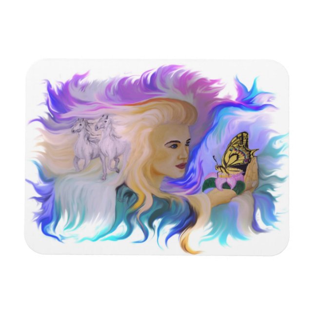 Imán Mujer con caballo y mariposa (Horizontal)