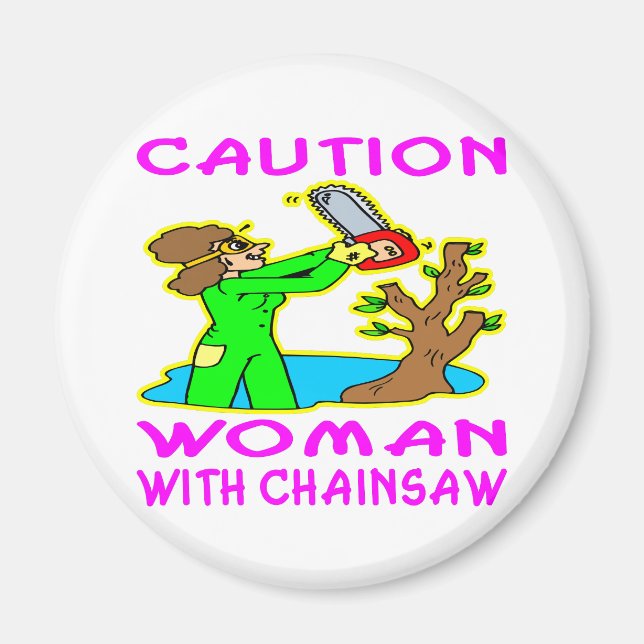 Imán Mujer Con Chainsaw (Frente)