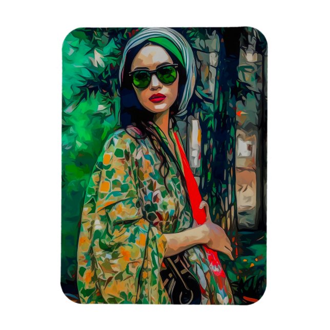 Imán Mujer con gafas de sol verdes (Vertical)