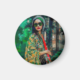 Imán Mujer con gafas de sol verdes