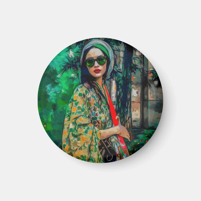 Imán Mujer con gafas de sol verdes (Frente)