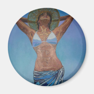 Imán Mujer Con Gorra Y Sarong Disfrutando Del Verano