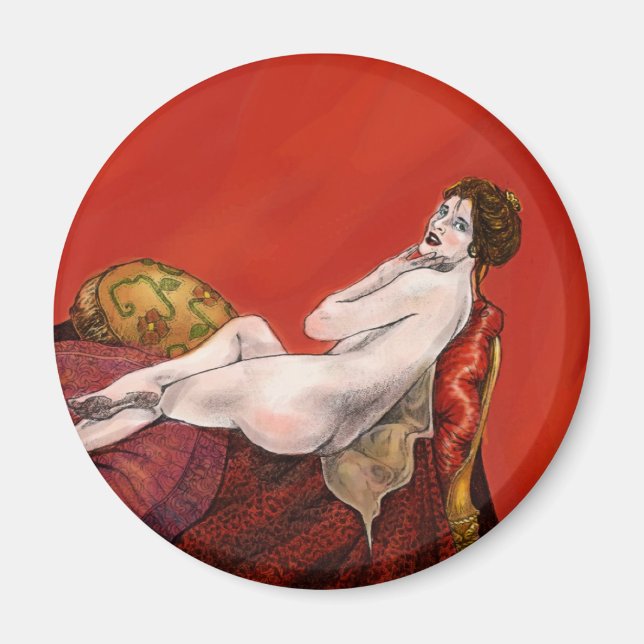 Imán Mujer con sofá rojo (Frente)