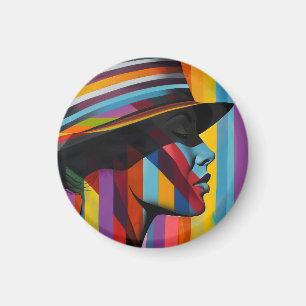 Imán Mujer con sombrero colorido 2 Silueta llamativa