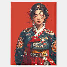 Imán Mujer coreana moderna en retrato de Hanbok