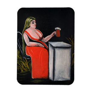 Imán Mujer curvada con una taza de cerveza