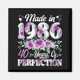 Imán Mujer de 40 años hecha en 1986 floral cumpleaños 4