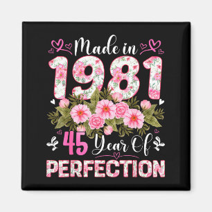 Imán Mujer de 45 años hecha en 1981 floral cumpleaños 4