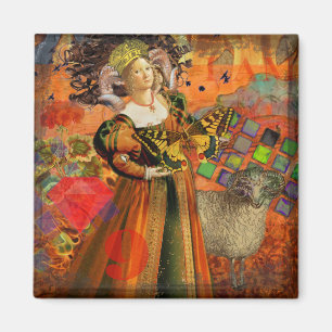 Imán Mujer de Aries Naranja: Collage de Arte Antiguo de