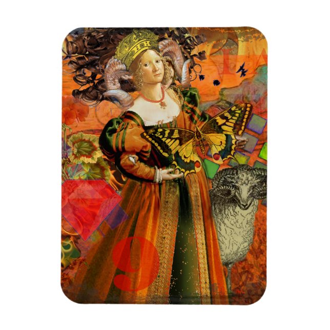 Imán Mujer de Aries Naranja: Collage de Arte Antiguo de (Vertical)