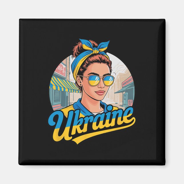 Imán Mujer de estilo retro de Ucrania Gráfica Orgullo c (Frente)