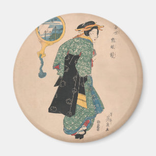 Imán Mujer de kimono japonés antiguo Ukiyo-e grabado en