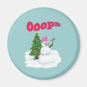 Imán Mujer de nieve con ops de árboles de navidad