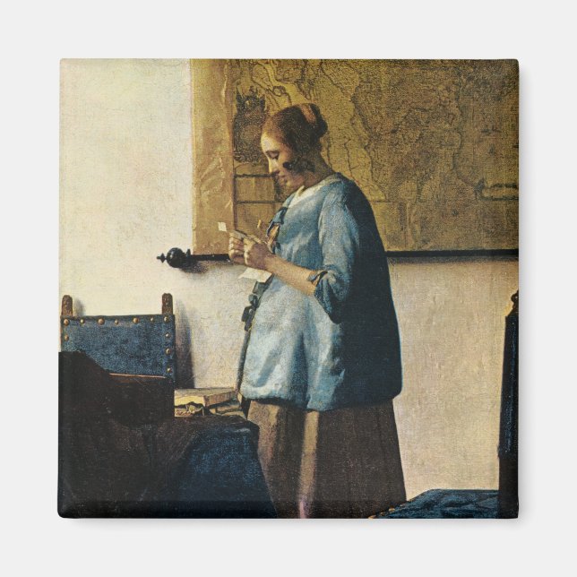 Imán Mujer de Vermeer en azul leyendo una carta a aprox (Frente)