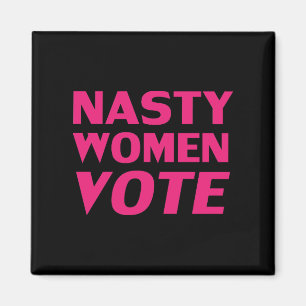 Imán "mujer desagradable vota" Rosa caliente, negro mag