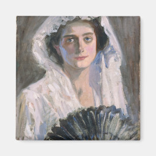 Imán Mujer elegante con ventilador negro (Fujishima Tak