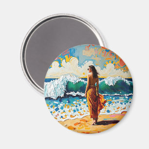 Imán Mujer en Arte Abstracto de Playa Costera