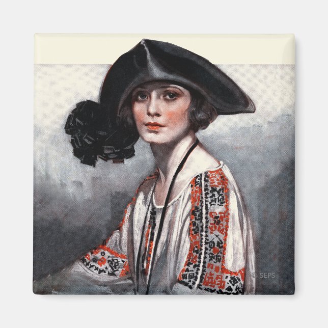 Imán Mujer en blusa bordada (Frente)