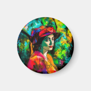 Imán Mujer en Gorra rojo