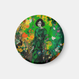 Imán mujer en un campo colorido