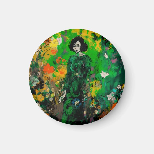 Imán mujer en un campo colorido (Frente)