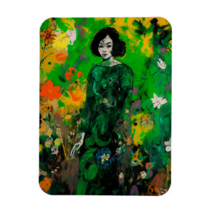 Imán mujer en un campo colorido