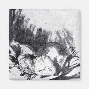 Imán Mujer enferma en una cama, quizá Saskia